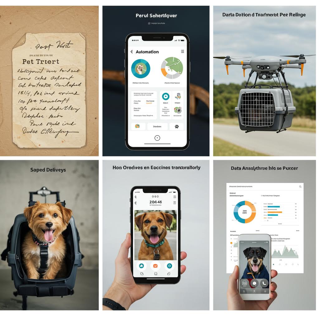 드론과 스마트폰 화면이 교차하며 반려동물 데이터를 관리하는 루믹스의 솔루션이 일상의 효율을 확장하는 순간